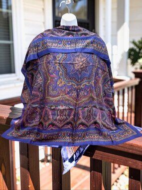 X-Large 41"  Pierre Cardin Paris Silk Scarf/Wrap  blue burgendy green purple(76